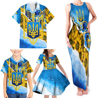 Ukraine Archangel Michael Family Matching Tank Maxi Dress and Hawaiian Shirt with Trident Emblem and Sunflowers Design