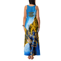 Ukraine Archangel Michael Family Matching Tank Maxi Dress and Hawaiian Shirt with Trident Emblem and Sunflowers Design