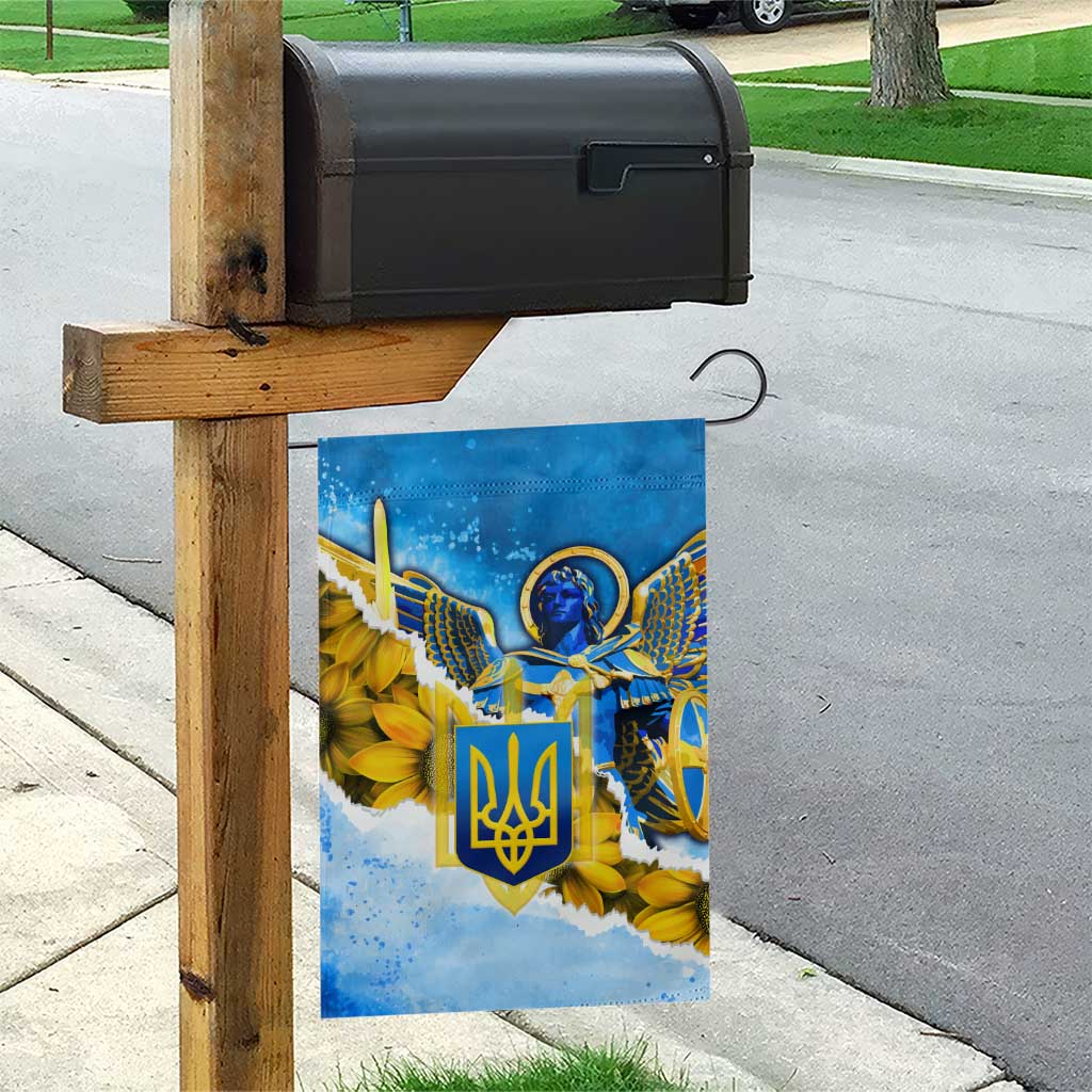 Ukraine Archangel Michael Garden Flag with Trident Emblem and Sunflowers Design
