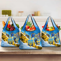 Ukraine Archangel Michael Grocery Bag with Trident Emblem and Sunflowers Design