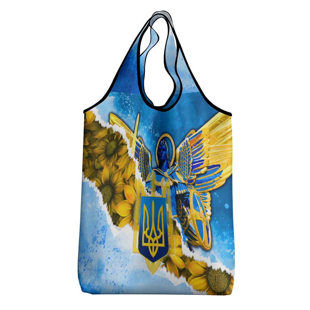 Ukraine Archangel Michael Grocery Bag with Trident Emblem and Sunflowers Design
