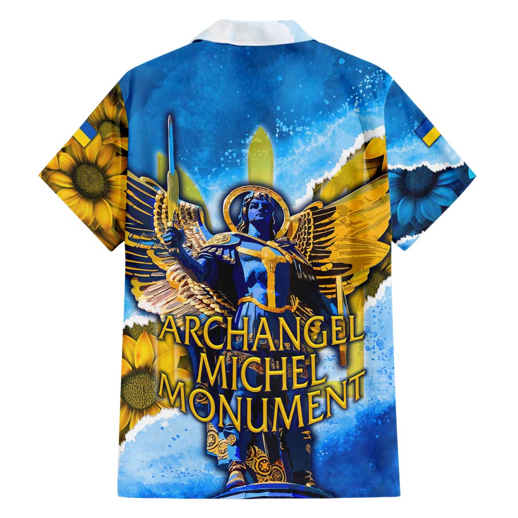 Ukraine Archangel Michael Hawaiian Shirt with Trident Emblem and Sunflowers Design