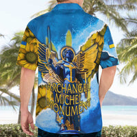 Ukraine Archangel Michael Hawaiian Shirt with Trident Emblem and Sunflowers Design