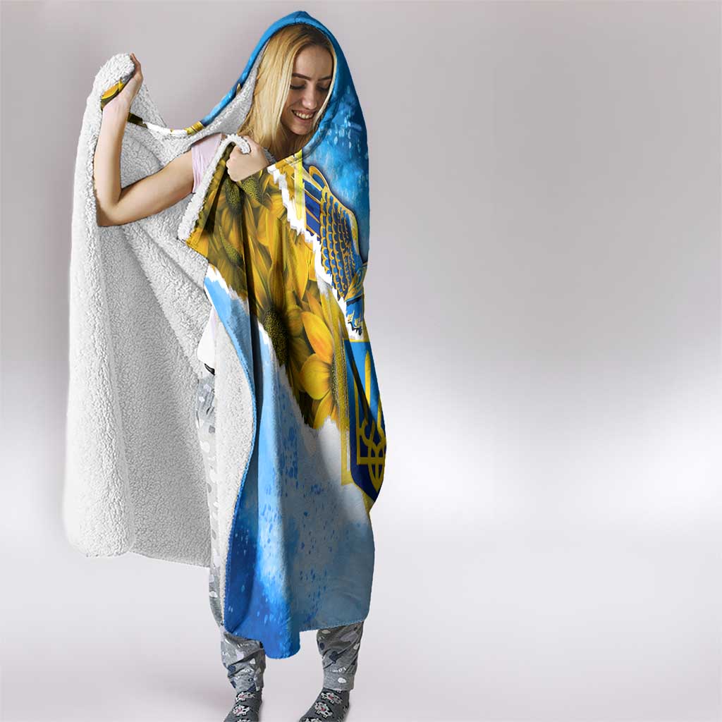 Ukraine Archangel Michael Hooded Blanket with Trident Emblem and Sunflowers Design