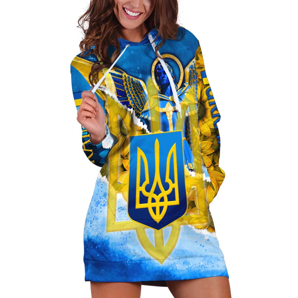 Ukraine Archangel Michael Hoodie Dress with Trident Emblem and Sunflowers Design