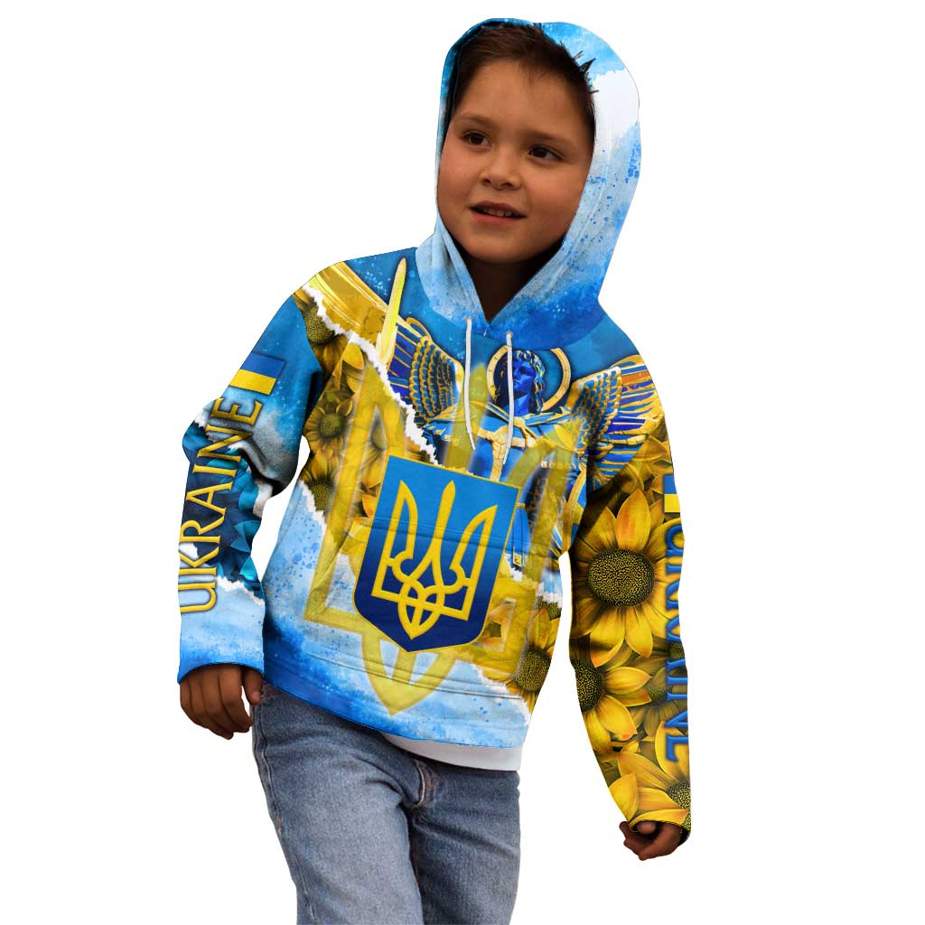 Ukraine Archangel Michael Kid Hoodie with Trident Emblem and Sunflowers Design