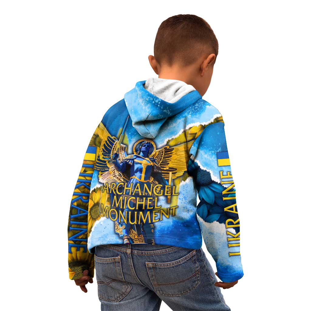 Ukraine Archangel Michael Kid Hoodie with Trident Emblem and Sunflowers Design