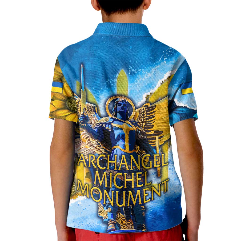 Ukraine Archangel Michael Kid Polo Shirt with Trident Emblem and Sunflowers Design
