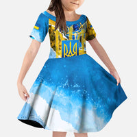 Ukraine Archangel Michael Kid Short Sleeve Dress with Trident Emblem and Sunflowers Design