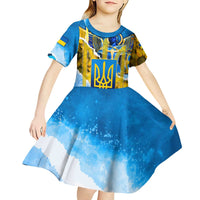 Ukraine Archangel Michael Kid Short Sleeve Dress with Trident Emblem and Sunflowers Design