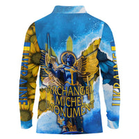 Ukraine Archangel Michael Long Sleeve Polo Shirt with Trident Emblem and Sunflowers Design