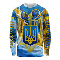 Ukraine Archangel Michael Long Sleeve Shirt with Trident Emblem and Sunflowers Design