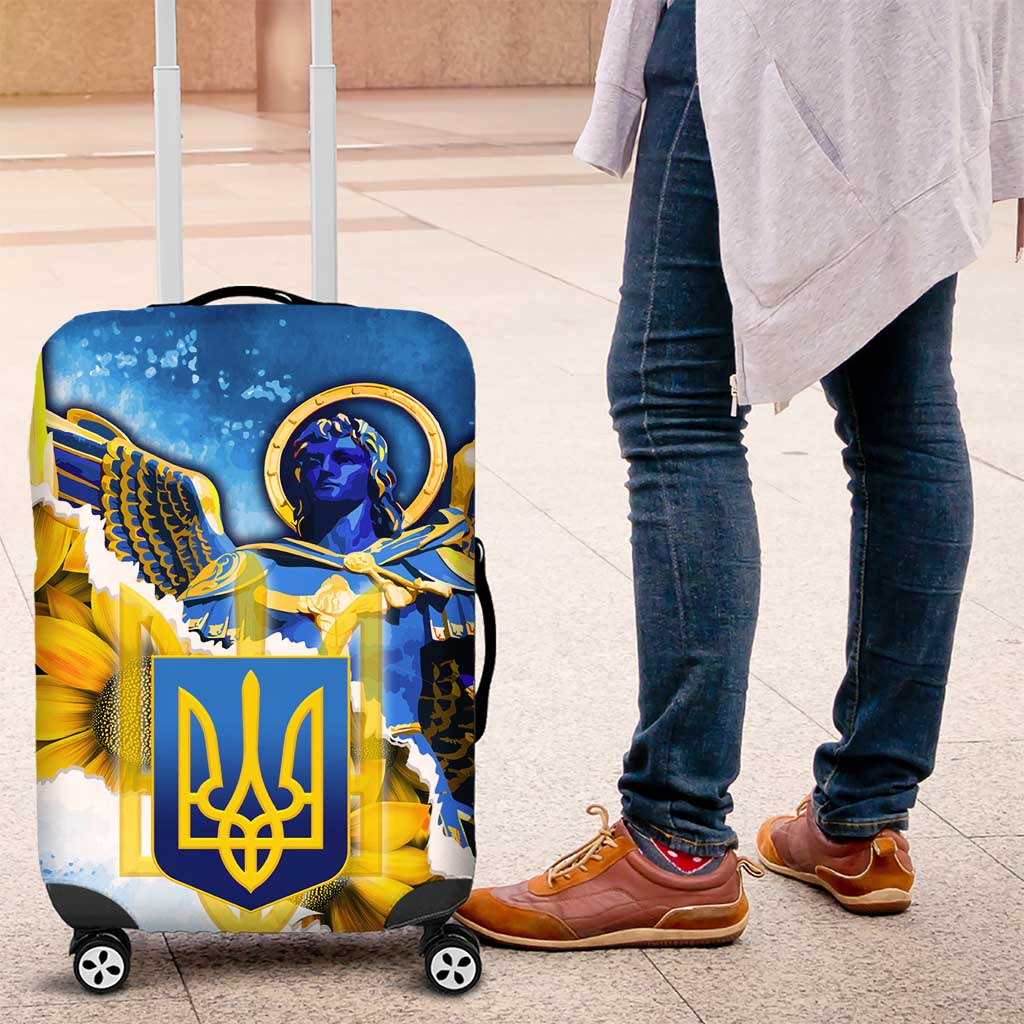 Ukraine Archangel Michael Luggage Cover with Trident Emblem and Sunflowers Design