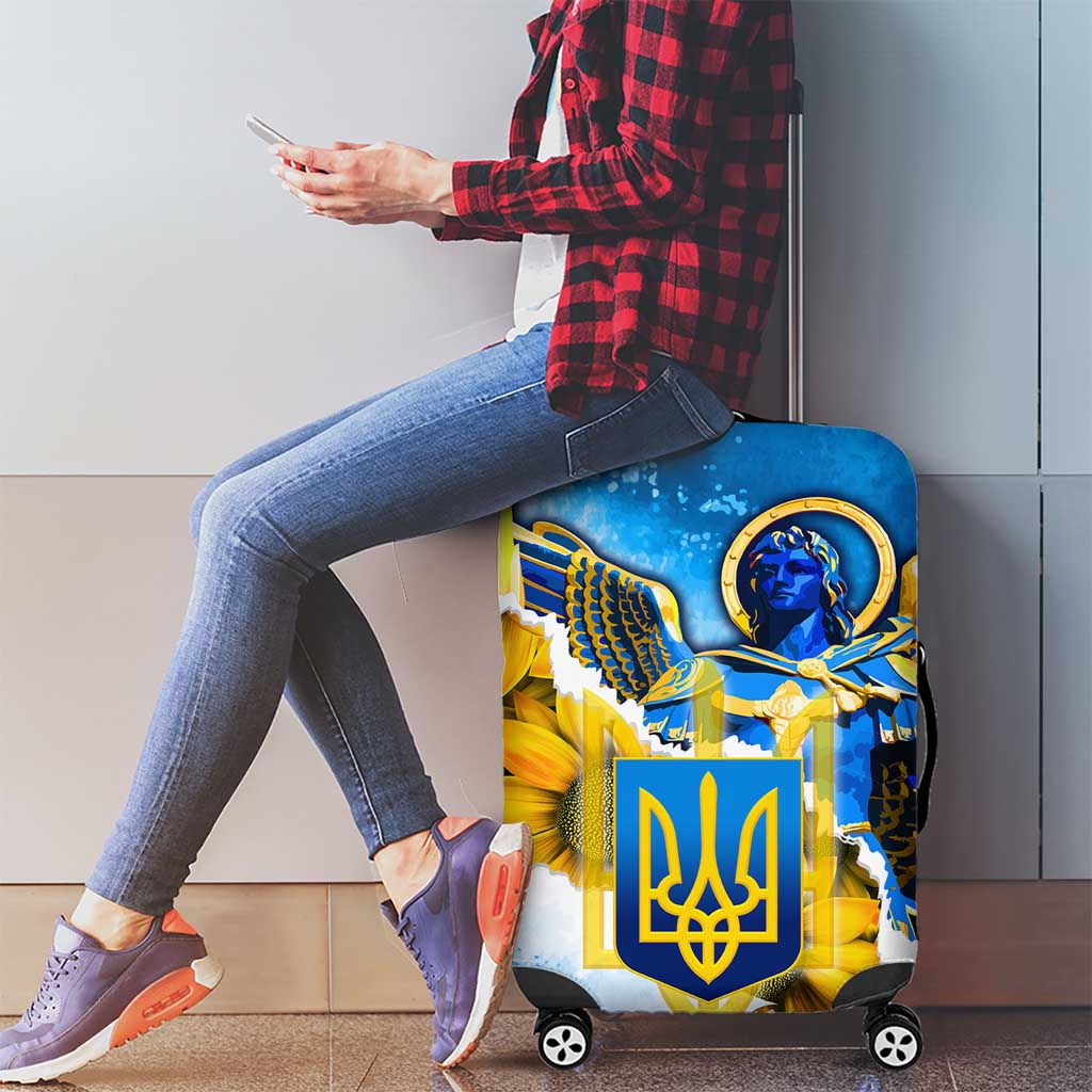 Ukraine Archangel Michael Luggage Cover with Trident Emblem and Sunflowers Design