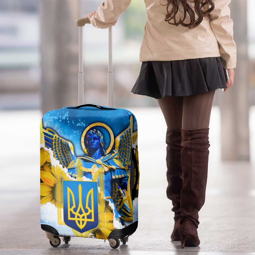 Ukraine Archangel Michael Luggage Cover with Trident Emblem and Sunflowers Design