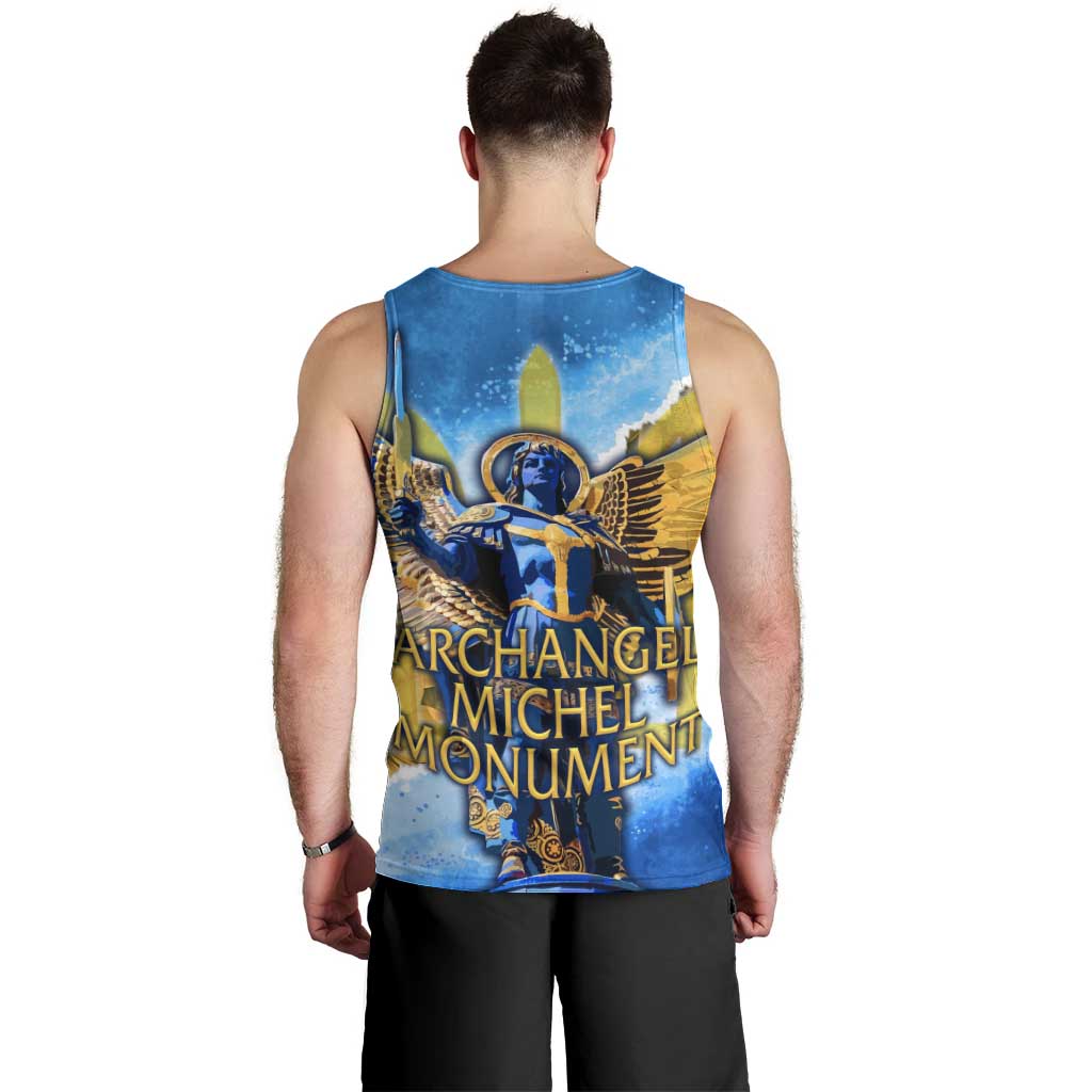 Ukraine Archangel Michael Men Tank Top with Trident Emblem and Sunflowers Design
