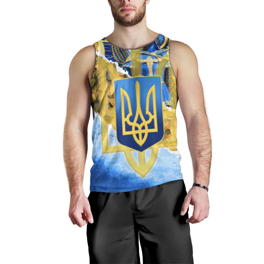 Ukraine Archangel Michael Men Tank Top with Trident Emblem and Sunflowers Design
