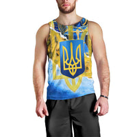 Ukraine Archangel Michael Men Tank Top with Trident Emblem and Sunflowers Design