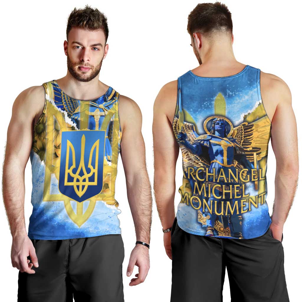 Ukraine Archangel Michael Men Tank Top with Trident Emblem and Sunflowers Design