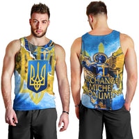 Ukraine Archangel Michael Men Tank Top with Trident Emblem and Sunflowers Design