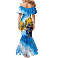 Ukraine Archangel Michael Mermaid Dress with Trident Emblem and Sunflowers Design