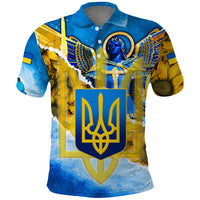 Ukraine Archangel Michael Polo Shirt with Trident Emblem and Sunflowers Design