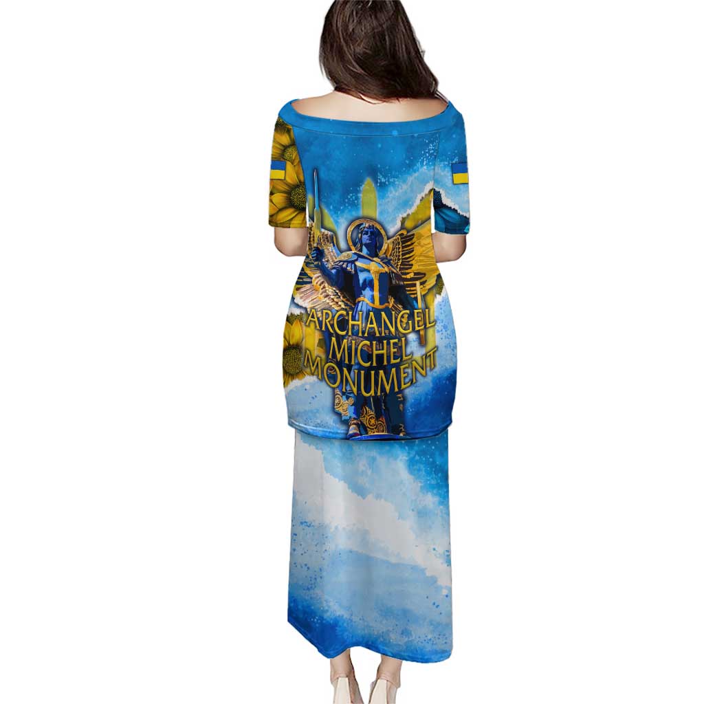 Ukraine Archangel Michael Puletasi with Trident Emblem and Sunflowers Design