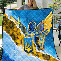 Ukraine Archangel Michael Quilt with Trident Emblem and Sunflowers Design