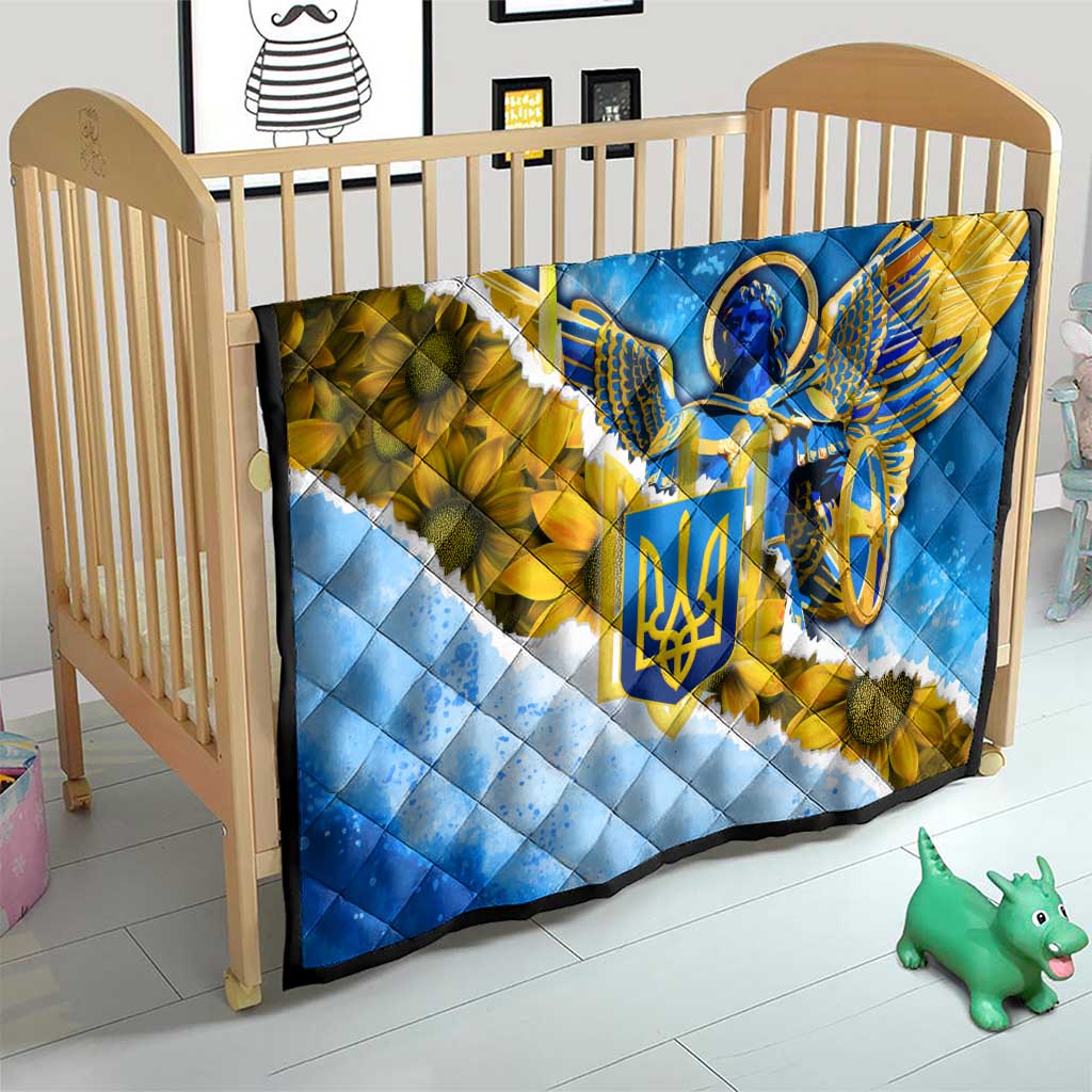 Ukraine Archangel Michael Quilt with Trident Emblem and Sunflowers Design