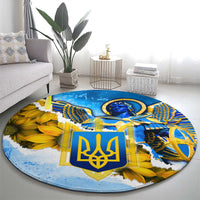 Ukraine Archangel Michael Round Carpet with Trident Emblem and Sunflowers Design