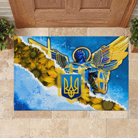 Ukraine Archangel Michael Rubber Doormat with Trident Emblem and Sunflowers Design