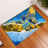 Ukraine Archangel Michael Rubber Doormat with Trident Emblem and Sunflowers Design