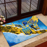 Ukraine Archangel Michael Rubber Doormat with Trident Emblem and Sunflowers Design