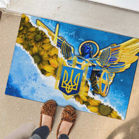 Ukraine Archangel Michael Rubber Doormat with Trident Emblem and Sunflowers Design