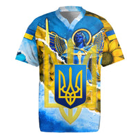 Ukraine Archangel Michael Rugby Jersey with Trident Emblem and Sunflowers Design