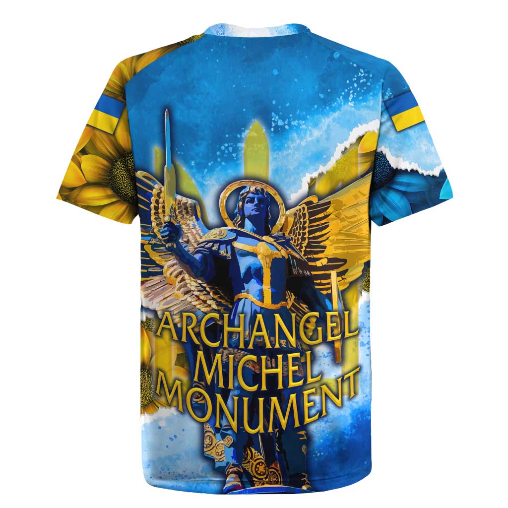 Ukraine Archangel Michael Rugby Jersey with Trident Emblem and Sunflowers Design