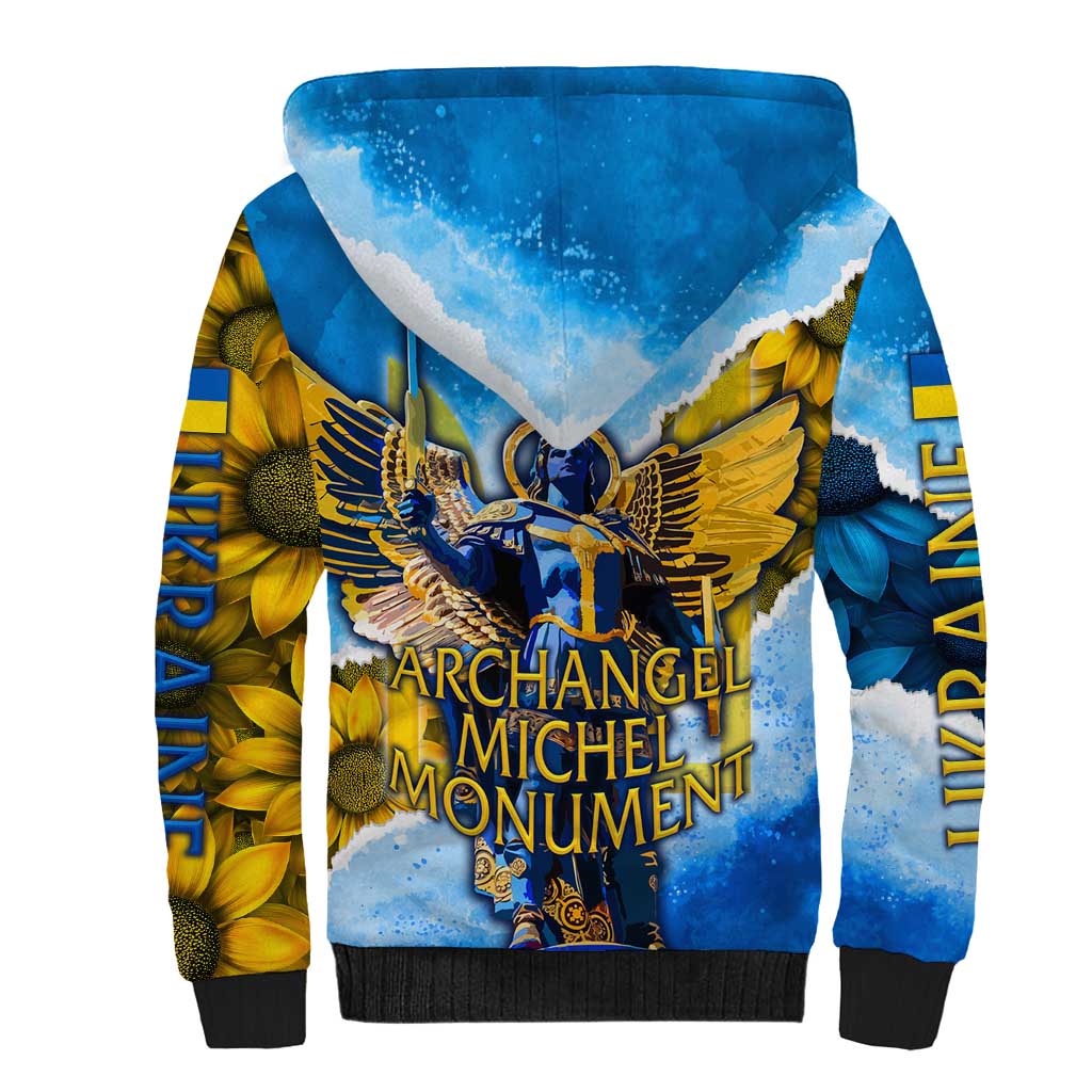 Ukraine Archangel Michael Sherpa Hoodie with Trident Emblem and Sunflowers Design