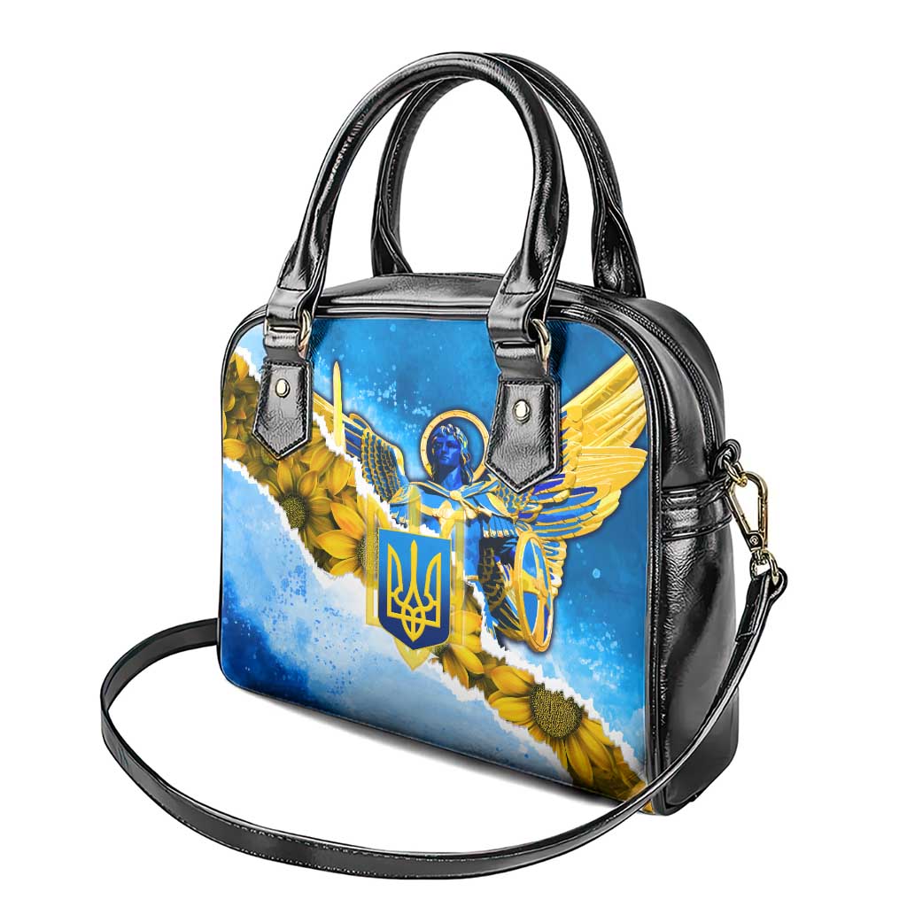 Ukraine Archangel Michael Shoulder Handbag with Trident Emblem and Sunflowers Design