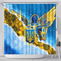 Ukraine Archangel Michael Shower Curtain with Trident Emblem and Sunflowers Design
