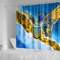 Ukraine Archangel Michael Shower Curtain with Trident Emblem and Sunflowers Design