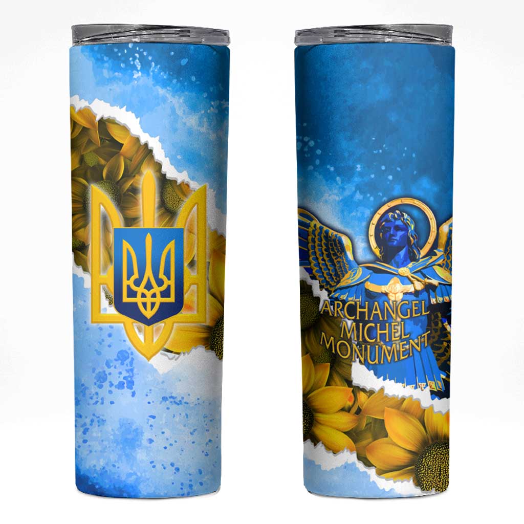Ukraine Archangel Michael Skinny Tumbler with Trident Emblem and Sunflowers Design
