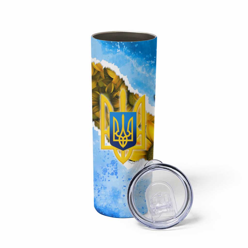 Ukraine Archangel Michael Skinny Tumbler with Trident Emblem and Sunflowers Design