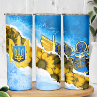 Ukraine Archangel Michael Skinny Tumbler with Trident Emblem and Sunflowers Design