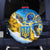 Ukraine Archangel Michael Spare Tire Cover with Trident Emblem and Sunflowers Design