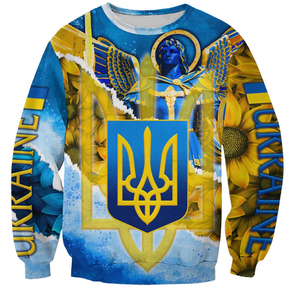 Ukraine Archangel Michael Sweatshirt with Trident Emblem and Sunflowers Design