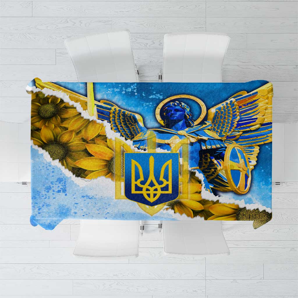 Ukraine Archangel Michael Tablecloth with Trident Emblem and Sunflowers Design