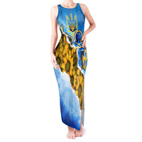 Ukraine Archangel Michael Tank Maxi Dress with Trident Emblem and Sunflowers Design