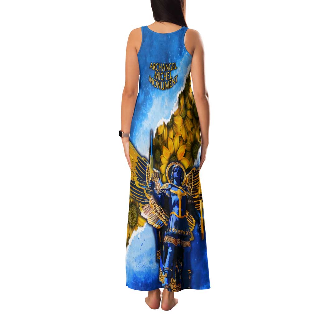 Ukraine Archangel Michael Tank Maxi Dress with Trident Emblem and Sunflowers Design