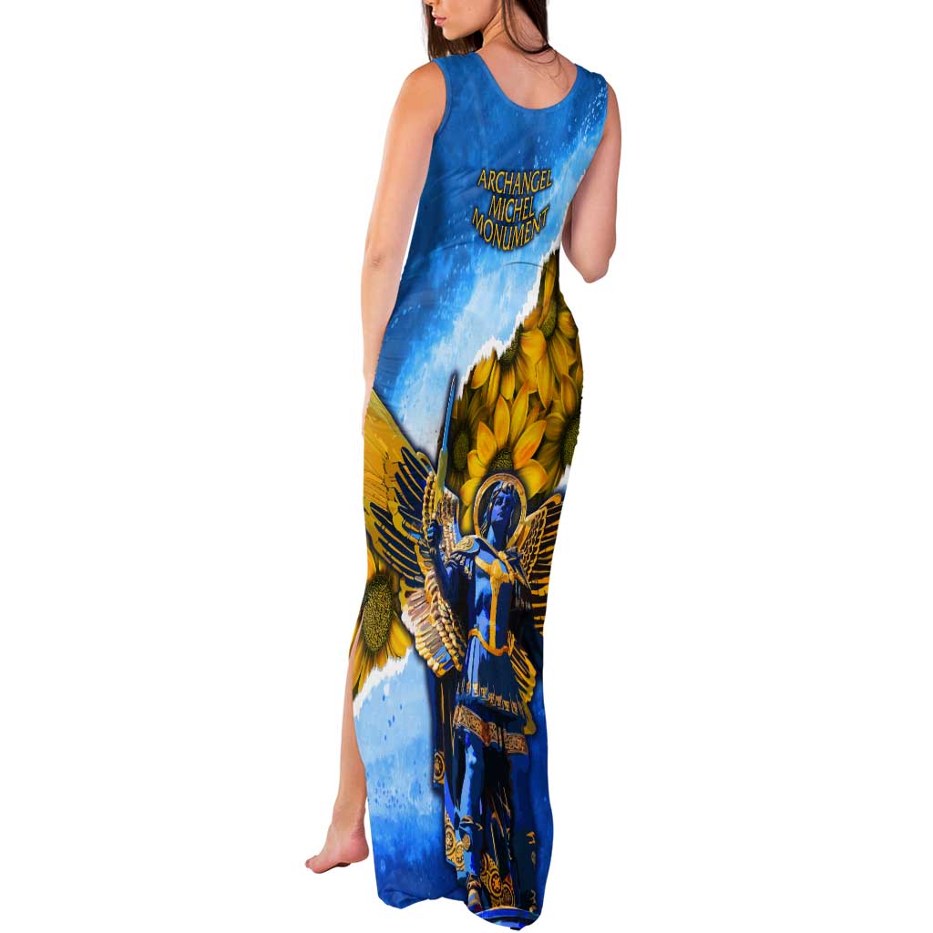 Ukraine Archangel Michael Tank Maxi Dress with Trident Emblem and Sunflowers Design