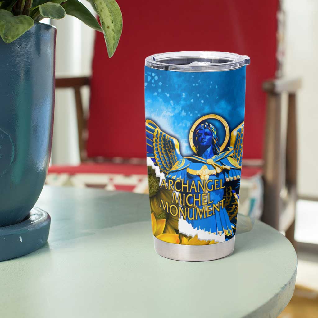 Ukraine Archangel Michael Tumbler Cup with Trident Emblem and Sunflowers Design